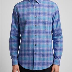 Calvin Klein Men's Blue and Purple Checkered Shirt